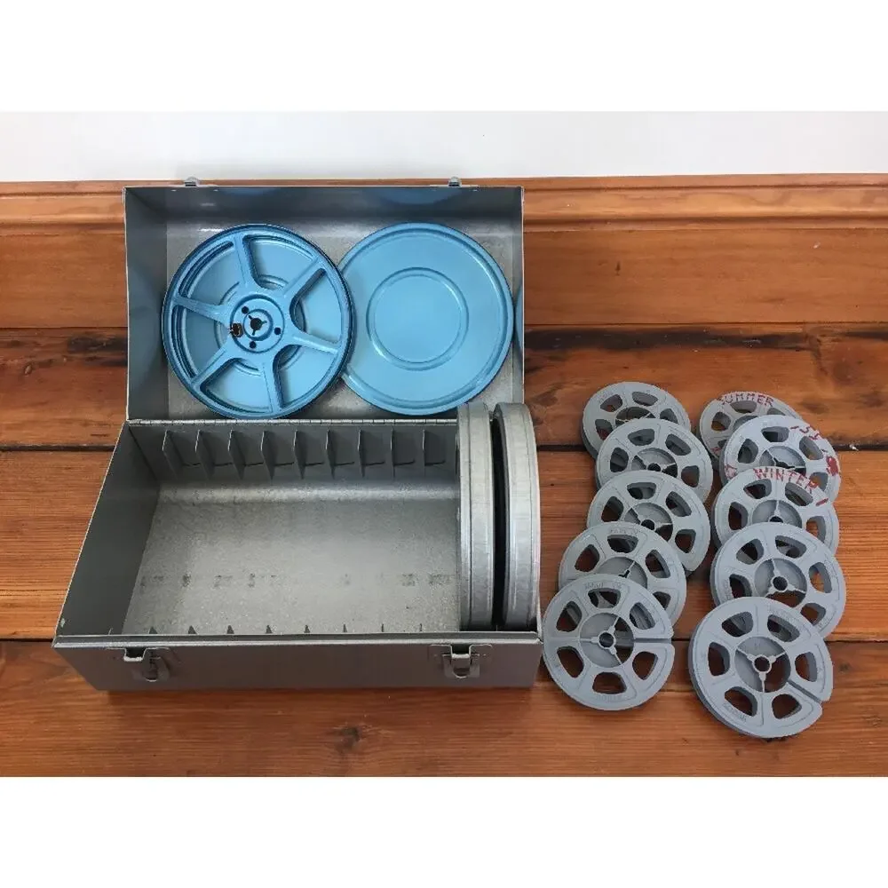Vtg Lot of Brumberger Super 8mm Film Take Up Reels Canisters Industrial Era Case